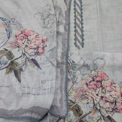 CODE FB250607: Powder blue semi linen unstitched salwar material zari& zardozi work on daman(thin fabric lining