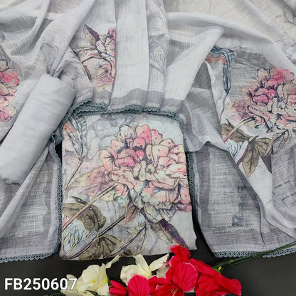 CODE FB250607: Powder blue semi linen unstitched salwar material zari& zardozi work on daman(thin fabric lining