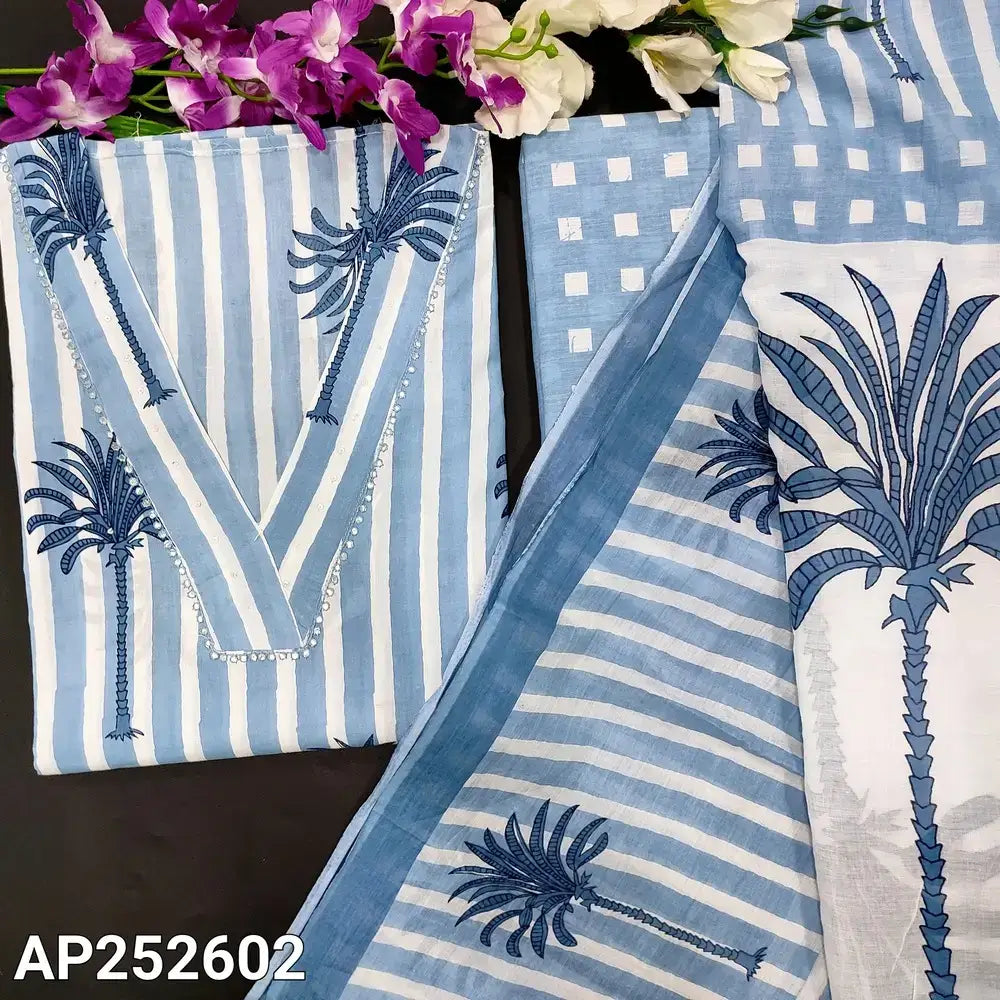 Powder blue white striped printed soft cotton salwar material ap252602-Neidhal