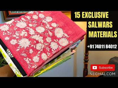 Grey printed soft cotton unstitched salwar material, bead work on yoke(lining needed)printed cotton bottom, printed soft cotton dupatta. Code AP252212