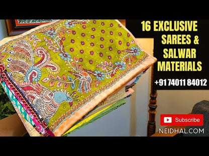 White base floral printed pure cotton unstitched salwar material, bead& sequins work on yoke(thin fabric, lining needed)printed cotton bottom, printed pure soft cotton dupatta. CODE AP251015