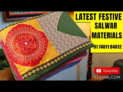 Mauve & brown block printed semi georgette unstitched salwar material,(flowy, lining needed) faux mirror work on front, silk cotton bottom, block printed dual shaded fancy chiffon dupatta. NV250317