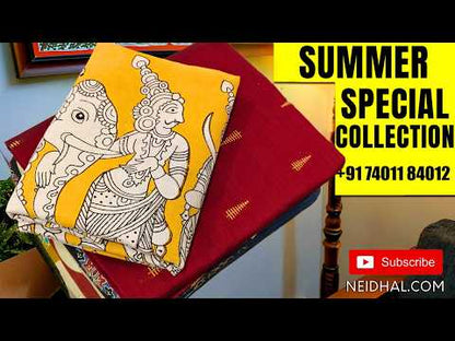 Maroon premium raw silk unstitched salwar material (textured, Lining optional) thread weaving all over,beige silk bottom, pen kalamkari chennuri silk dupatta with nizam borders. MR261111