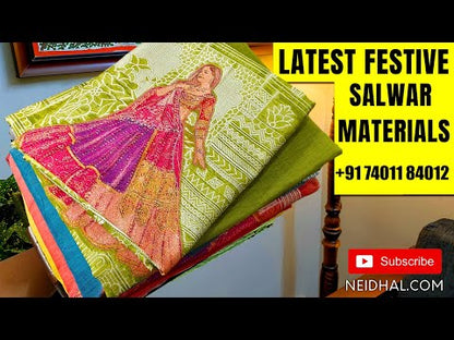 Dark Maroon premium pure soft cotton unstitched salwar material, printed all over(lining needed) fancy lace tapings on yoke, printed matching cotton bottom, block printed dual shaded mul cotton dupatta. OC251210