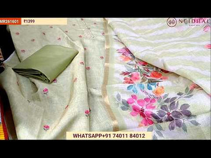 Teal Green premium silk cotton unstitched salwar material,(lining needed) jamdani patola design on daman, matching spun cotton bottom, premium silk cotton dupatta with jamdani patola pallu. DC251019