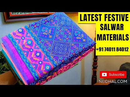 Light Pink crepe georgette unstitched salwar material (flowy, lining needed) thread, batik design on front, light pink batik dyed santoon bottom, dark pink batik dyed crepe georgette dupatta (TAPING NEEDED). JA261210