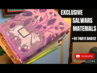 Bright mehandhi yellow soft silk cotton unstitched salwar material, zari& bead work on yoke(soft fabric, lining needed)matching spun cotton bottom, embroidered fancy organza dupatta with scallop edges. CODE FB250310