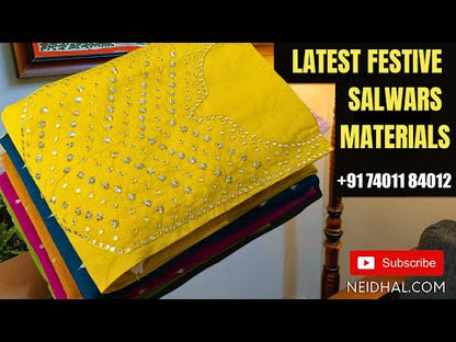 Light Beige silk cotton unstitched salwar material, Heavy Hand Embroidery On Front (Lightweight, Thin, Lining Needed) Matching Santoon Bottom, Pure Chiffon Dupatta With Hand Embroidery Work. SP252706