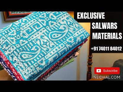 Multi color south handloom cotton unstitched salwar material, ikat design all over(lining needed)light pink south handloom cotton bottom, south handloom cotton dupatta with ikat woven design. CODE DC242411