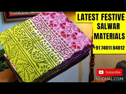 Warli printed pink soft cotton unstitched salwar material (lining needed) thread woven borders on daman,  warli printed cotton bottom, warli printed soft mul cotton dupatta. JA260308