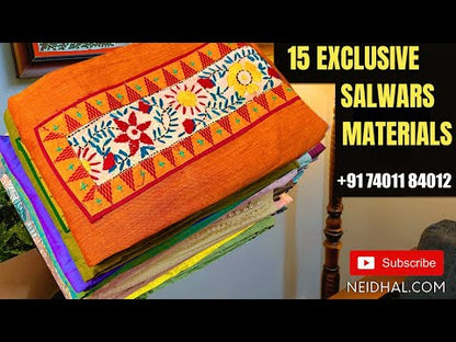 Turquoise blue original bandhini dyed pure cotton unstitched salwar material, bead& faux mirror work on front(lining needed)bandhini dyed pure cotton bottom, bandhini dyed pure soft cotton dupatta with borders& bead work. Code MY251009