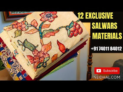 Yellow base block printed soft cotton unstitched salwar material(lining needed)block printed soft cotton bottom, block printed pure mul cotton dupatta(REQUIRES TAPINGS). CODE FB251414