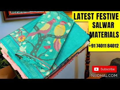 Dark Maroon Tissue silk cotton unstitched salwar material,(soft, lining needed)v neck, real mirror, zardozi work on front, matching santoon bottom, ajrak printed tissue silk cotton dupatta with tapings. OC251709