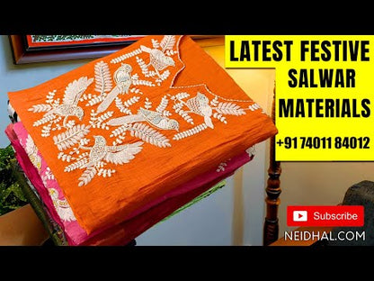 Black and reddish maroon silk cotton unstitched salwar material, gold tissue daman border (Lightweight, Thin, Lining Needed) matching silk cotton bottom, dual shaded silk cotton dupatta with zari woven buttas and borders. OC250706