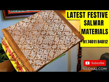 Light Beige printed premium linen unstitched salwar material, hand embroidery work on yoke (Textured, Lining Needed) Matching Santoon Bottom, Colorful printed dupatta with heavy hand embroidery Detailing . SP242020