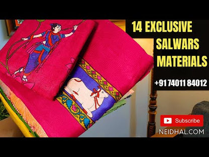 Ivory crinkled fancy silk cotton unstitched salwar material, netted yoke patch(lining needed)dark teal blue silky bottom, fancy super net full length dupatta with rich embroidered. CODE JL251718