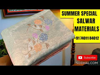 Beige printed soft silk cotton unstitched salwar material,zari borders daman,(Lining Needed)spun cotton bottom,printed full length soft silk cotton dupatta with borders(TAPPING NEEDED). AG261514