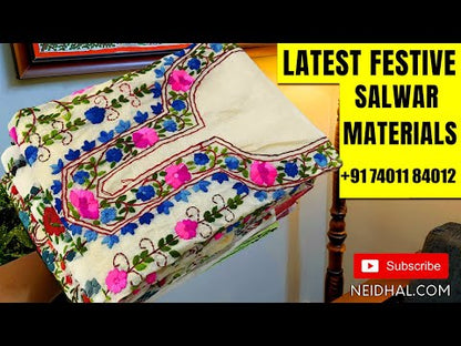 Pastel Blue Viscous Silk unstitched salwar material, Jamdani weaving on front (Silky, Smooth Lining Needed) Matching Santoon Bottom, Jamdani woven viscous silk full length dupatta with handmade designer tassels. SP252302