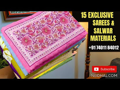 Mustard yellow batik dyed pure jakard cotton unstitched salwar material, hand embroidered on yoke(thin fabric, lining needed)matching lining provided, NO BOTTOM, batik dyed pure cotton full length dupatta(REQUIRES TAPINGS). Code AP251819