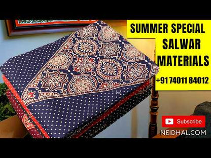 Multicolor hand block vertical printed pure cotton unstitched salwar material, hand embroidered real mirror work on yoke,(MAROON)(soft,Lining optional )cotton bottom,block printed soft silk cotton dupatta with real mirror work &gold tissue pallu. MY261802