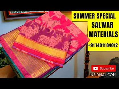 Black base soft silk cotton unstitched salwar material, vertical printed all over,(lining needed)green cotton bottom,digital printed silk cotton dupatta with tissue borders. AG262011