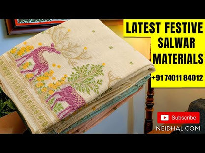 Bandhini printed mehandhi Yellow soft cotton unstitched salwar material (lining needed) thread, faux mirror work on front, matching spun cotton bottom, printed soft mul cotton dupatta(TAPING NEEDED) FB260213