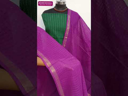 Dark maroon south handloom cotton unstitched salwar material, kantha stitch work all over(lining needed)turquoise green cotton bottom, handloom cotton dupatta zari borders. CODE AG252709