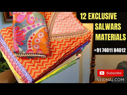 Half white base multi color printed premium linen unstitched salwar material, rich bead& zardozi work on yoke(lining needed)reddish maroon spun cotton bottom, printed premium linen dupatta with lace tapings. CODE AG252210