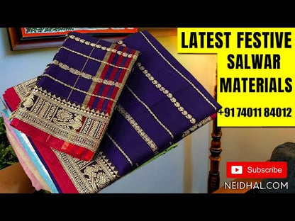 Lotus Pink mercerised handloom cotton unstitched salwar material, thread weaving all over, double side borders (Thin, Lining Needed) Fabric Measurement : 4.5 Metres, Full length dupatta. Note : Weaving Inconsistencies are not defects. NV252508