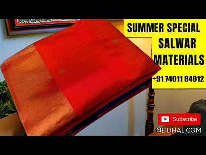 Dark blue premium silk cotton unstitched salwar material,digital printed with hand embroidery work on yoke and front,(lining needed)santoon bottom, printed with hand embroidery on silk cotton dupatta. OC260718