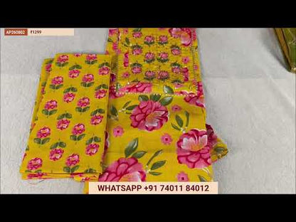 Designer rust orange mercerized handloom cotton unstitched salwar material,contrast yoke patch(lining optional)handloom cotton bottom,full length handloom cotton dupatta with thread woven borders. AG260412
