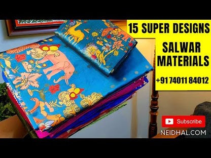 Maroon premium cotton unstitched salwar material, kalamkari hand block printed yoke patch with faux mirror work(lining optional)black cotton bottom, block printed pure cotton dupatta. CODE JL251722