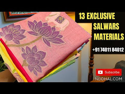 Pastel pink jamdani woven premium silk cotton unstitched salwar material(thin, lining needed)matching santoon bottom, jamdani woven premium silk cotton full length dupatta. CODE AG252801