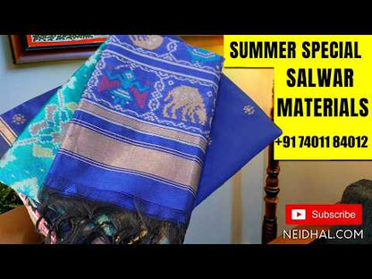 Maroon soft silk cotton unstitched salwar material (lining needed) floral rich embroidery work on yoke,floral embroidery front,matching spun cotton bottom,brush paint work on fancy silk cotton dupatta with gold tissue pallu. JN261214