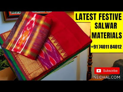 Digital abstract printed light Beige silk cotton unstitched salwar material (silky, Lining Needed) real mirror & bead work on yoke, matching silky bottom, digital printed silk cotton dupatta. OC252316