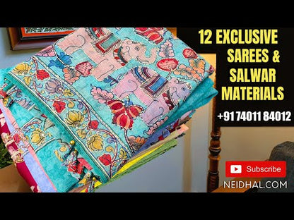 Beige digital printed premium linen unstitched salwar material, kantha stitch& sequins work on yoke& daman(thin fabric, lining needed)matching lining provided, NO BOTTOM, digital printed pure linen dupatta with heavy hand embroidered. CODE MY250610