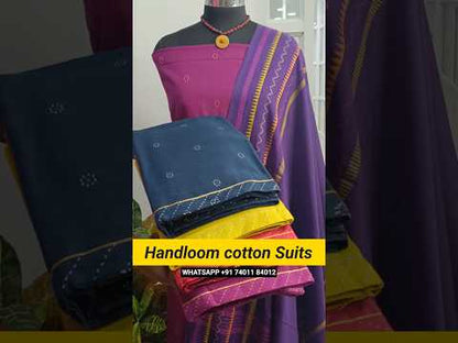 Dark teal blue premium handloom cotton unstitched salwar material, thread woven buttas all over(lining needed)dark blue handloom cotton bottom, handloom cotton dupatta with thread weaving design. CODE JL250806