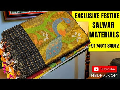 Teal blue premium cotton unstitched salwar material, faux mirror& potli buttons on yoke(lining optional)maroon cotton bottom, block printed pure cotton dupatta. Code AP251514