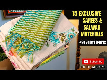 CODE NS234 : Dark blue tissue silk saree(thin& light weight)tassels on pallu, plain running blouse.