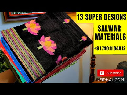 Pink with golden tint sobar floral printed tissue silk cotton unstitched salwar material, fancy buttons on yoke(thin fabric, lining needed)matching silky bottom, floral printed soft tissue silk cotton dupatta. CODE OC242103