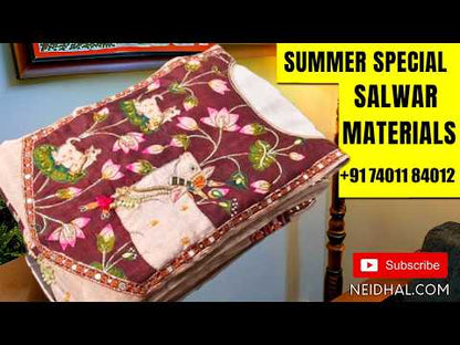 Grey hand block printed pure mul cotton unstitched salwar material, ( thin,lining optional) handblock printed cotton bottom,hand block printed soft chiffon dupatta. (TAPINGS NEEDED, INCONSISTENT PRINTS ARE NOT DEFECTS) MR261913