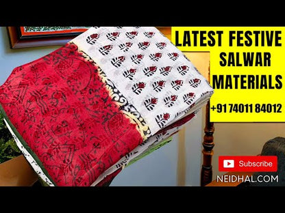 Teal Green premium silk cotton unstitched salwar material,(lining needed) jamdani patola design on daman, matching spun cotton bottom, premium silk cotton dupatta with jamdani patola pallu. DC251019