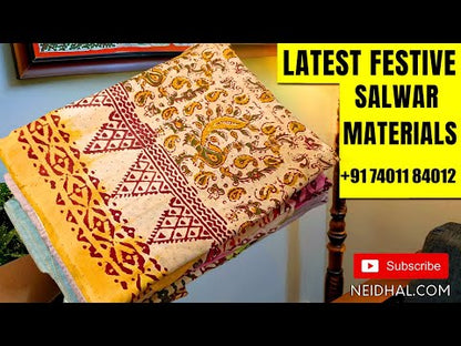 Floral printed Purple premium soft silk cotton unstitched salwar material,(lining needed) tissue borders on daman, matching spun cotton bottom, floral printed premium soft silk cotton full length dupatta. DC251114