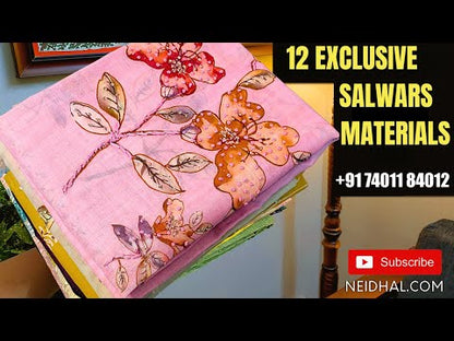 Maroon silk cotton unstitched salwar material, v neck with zari& sequins work, thread& zari work on front(lining needed)black soft bottom, patola printed fancy silk dupatta with tassels. CODE OC242214