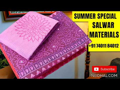 Deep wine purple premium silk cotton unstitched salwar material, cut bead, lace work and thread embroidery on yoke (lining needed)spun cotton bottom, rich embroidery work on full length kota dupatta with lace tapping. AP260616