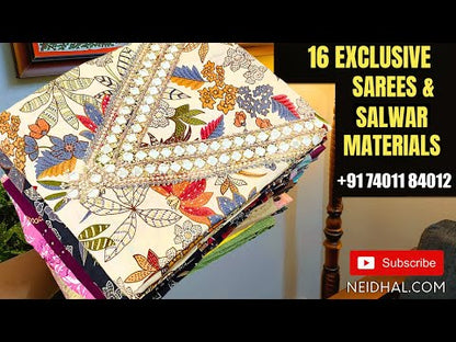 Mehandhi green pure dola silk unstitched salwar material, v neck with zardozi& sequins work(shiny, lining needed)matching santoon bottom, floral printed maslin silk dupatta with sequins& scallop edges. Code AP251519