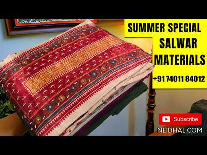 Lavender soft silk cotton unstitched salwar material,benarasi zari weaving on yoke and front, rich daman (Thin, Lining Needed)matching santoon bottom, zari woven silk cotton dupatta. SP260915
