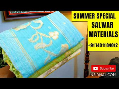 Pastel Blue kota cotton unstitched salwar material (lining needed) rich embroidery on daman, matching cotton bottom, embroidery kota cotton dupatta with scallop borders. MR260708