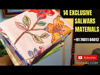 Half white flex cotton unstitched salwar material, faux mirror work on yoke(lining optional)maroon cotton bottom, printed pure cotton dupatta. CODE JN251204