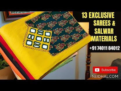 Dark peach premium cotton unstitched salwar material, ajrak block print& real mirror work on yoke(lining optional)matching cotton bottom, block printed pure cotton dupatta. CODE AP250108